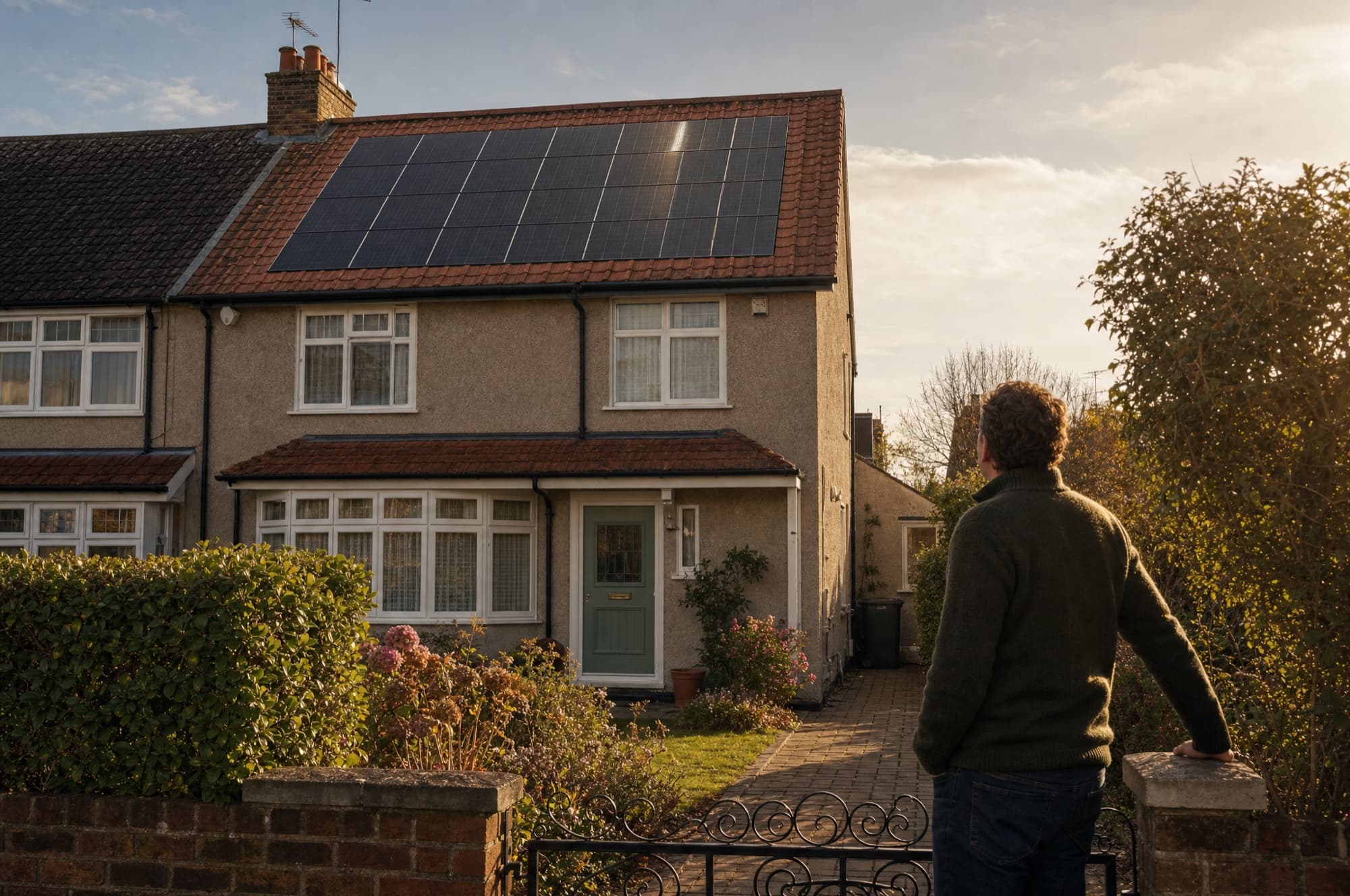 UK homeowner outside their solar-equipped property