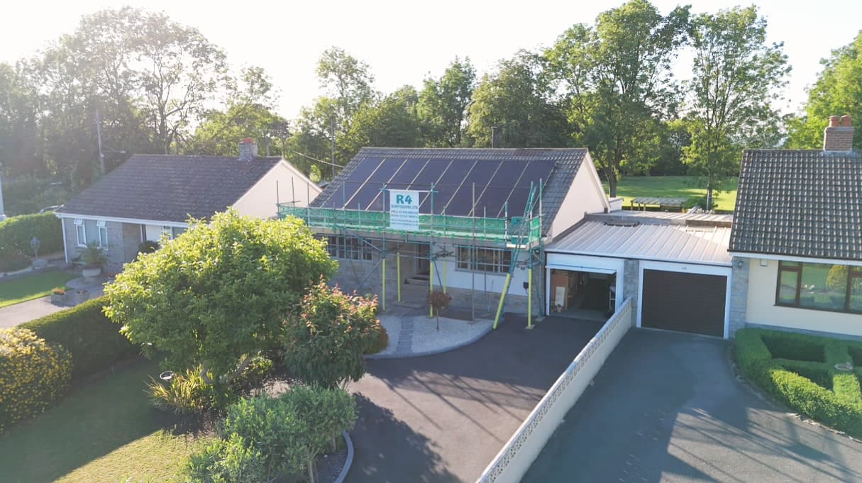 Drone view of a finished Geko Energy solar install on a UK home, Somerset