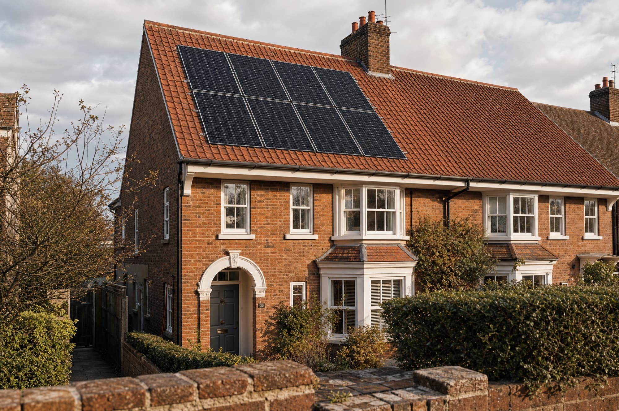 A UK home with a Geko-style solar array on a Double Roman clay tile roof